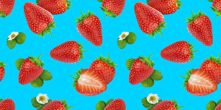 新鲜草莓夏季水果无缝拼接图案JPEG高清背景素材