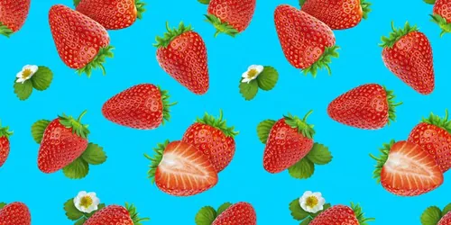 新鲜草莓夏季水果无缝拼接图案JPEG高清背景素材