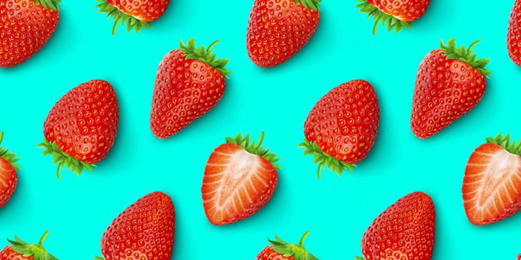 新鲜草莓夏季水果无缝拼接图案JPEG高清背景素材
