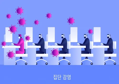 商业办公群体户外活动流行病相互交叉感染新冠肺炎公益卫生宣传插画素材