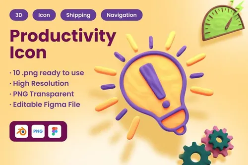 三维渲染卡通粘土风3D图标插画素材 3D Productiv