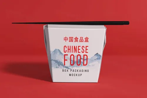 东方快餐美食包装盒设计提案展示样机PSD模板 Psd Take Away Packaging Mockup
