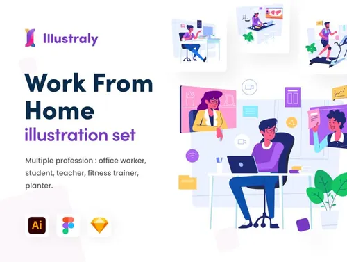 居家工作学习锻炼生活主题插画素材合辑 Illustraly