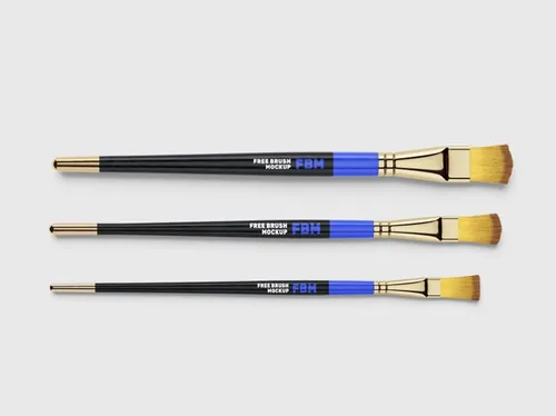 化妆刷柔软散粉眼影刷美妆工具油漆笔刷品牌设计提案样机模板 Paint brushes mockup
