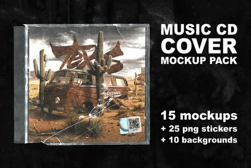 潮流仿旧做旧艺术CD光碟光盘盒音乐封面设计样机模板 Music CD Cover MOCKUP PACK