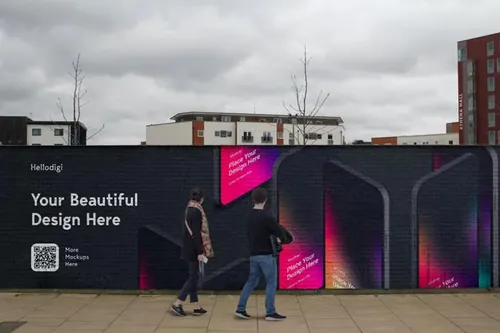 户外街头墙体宣传印刷广告贴图展示样机PSD模板 Mural