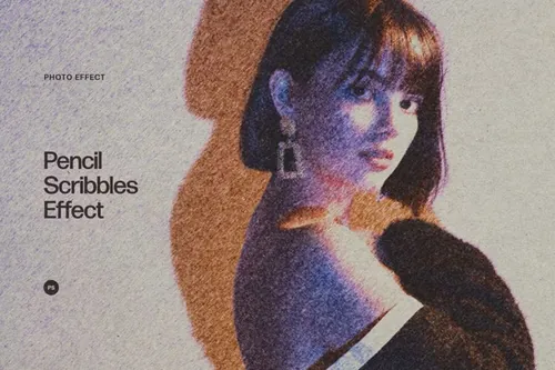 高质量彩色铅笔图片涂鸦效果PSD模板 Pencil Scri