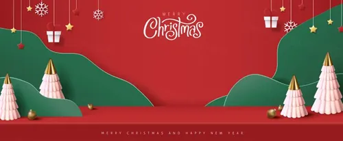 红色3D立体圣诞节场景海报合成背景素材