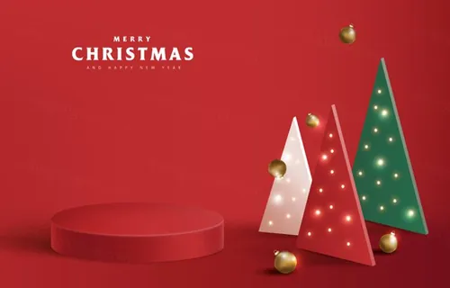 红色3D立体圣诞节场景海报合成背景素材