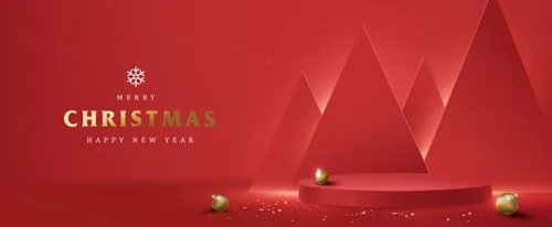 红色3D立体圣诞节场景海报合成背景素材