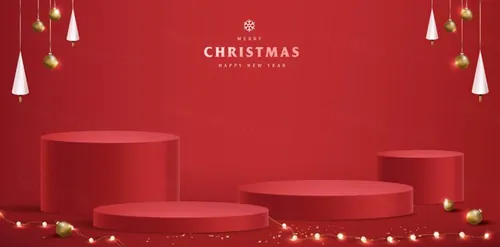 红色3D立体圣诞节场景海报合成背景素材