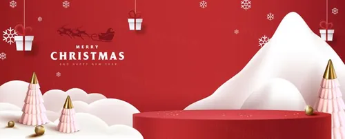 红色3D立体圣诞节场景海报合成背景素材