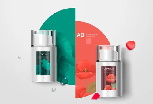 面霜乳液玻璃瓶湿粉包装样机贴图模板