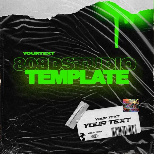 潮流酸性艺术做旧绿色渐变贴纸胶带PSD模板 808DS - Easy Template PSD