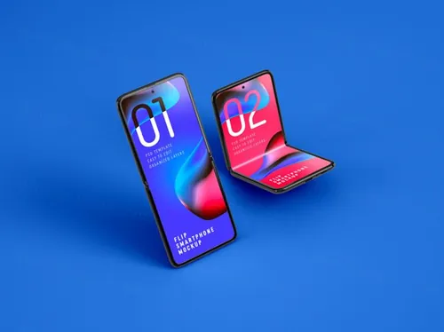 折叠屏智能手机APP设计提案UI界面贴图样机PSD模板 Folding smartphone mockup