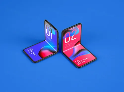折叠屏智能手机APP设计提案UI界面贴图样机PSD模板 Folding smartphone mockup