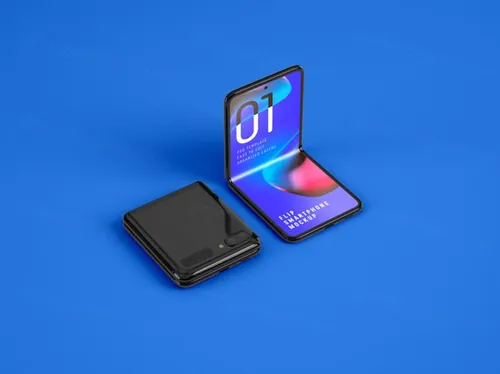 折叠屏智能手机APP设计提案UI界面贴图样机PSD模板 Folding smartphone mockup