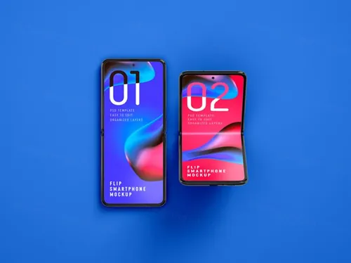 折叠屏智能手机APP设计提案UI界面贴图样机PSD模板 Folding smartphone mockup