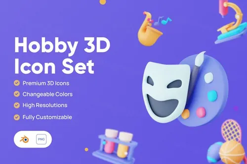 三维渲染卡通学校课外活动兴趣爱好主题3D插画素材 Hobby