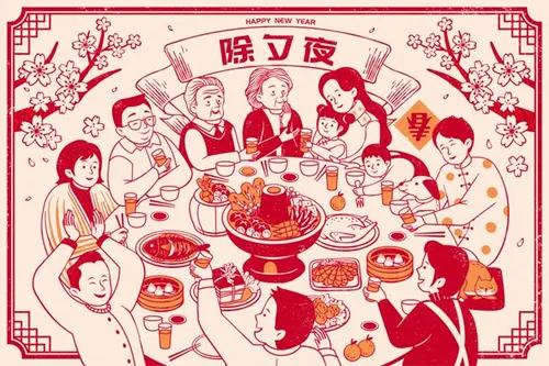 2023年东方传统中国年农历新年兔年新春传统除夕年夜饭团圆饭