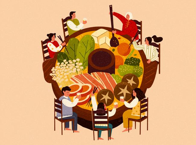 2023年东方传统中国年农历新年兔年新春传统除夕年夜饭团圆饭