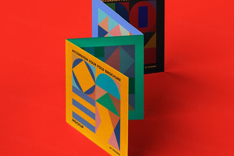 手风琴4折页宣传小册子设计提案样机模板 Accordion Psd Brochure 4 Fold Mockup