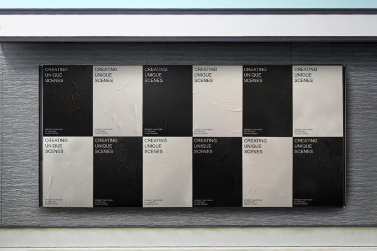 户外街头广告牌宣传海报广告设计贴图展示样机模板 Wall P