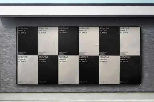 户外街头广告牌宣传海报广告设计贴图展示样机模板 Wall P