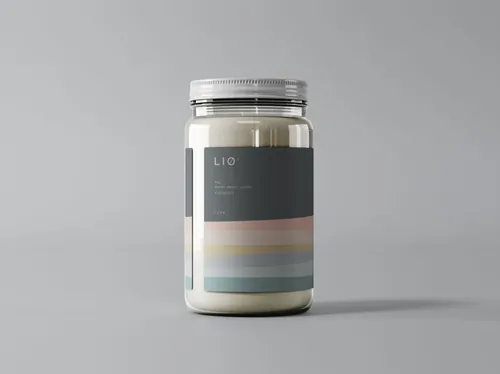 带标签的玻璃罐头腌制食品药品维生素包装设计样机模板 Glass Jar with Label Mockup