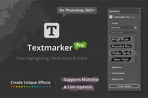 PS文本图层高亮下划线泡泡虚线丝带倾斜效果扩展插件 Textmarke