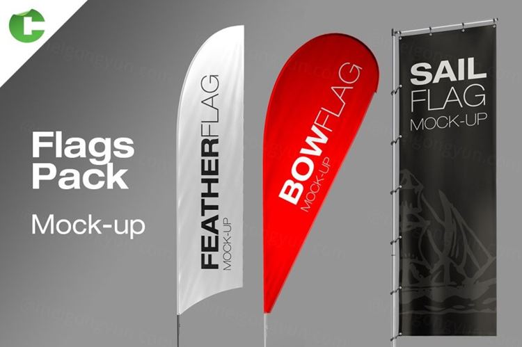 刀旗/羽毛旗/扇形旗等旗帜广告贴图展示模版 Flag Pack Mock-up