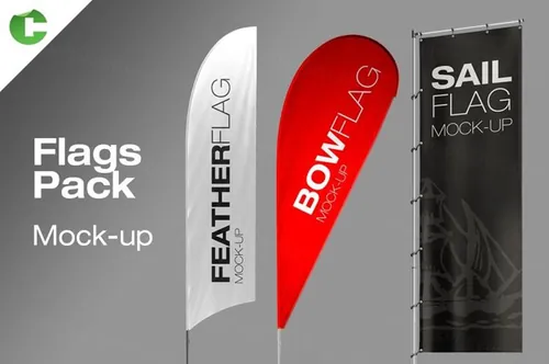 刀旗/羽毛旗/扇形旗等旗帜广告贴图展示模版 Flag Pack Mock-up