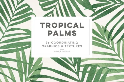 绿色棕榈树闪光金色蛇皮大理石纹理图案素材合辑 Tropica