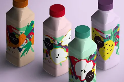 牛奶果汁饮料品牌包装设计展示样机PSD模板 Isometri