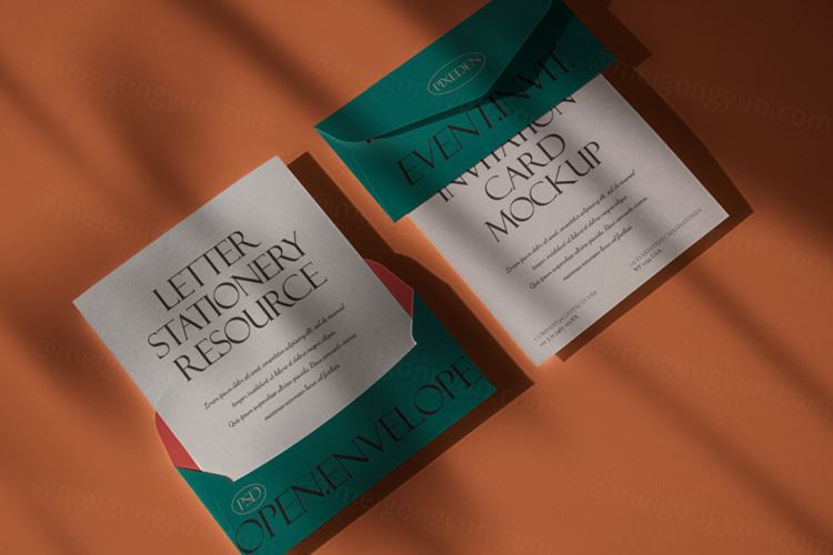 邀请函信封品牌设计提案展示样机模板 Invitation Stationery Psd Letter Mockup