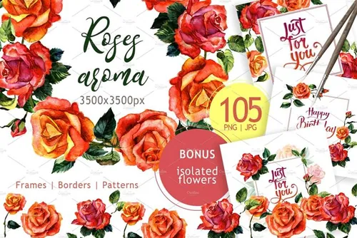 一组水彩手绘玫瑰花背景素材 Paradise Roses P