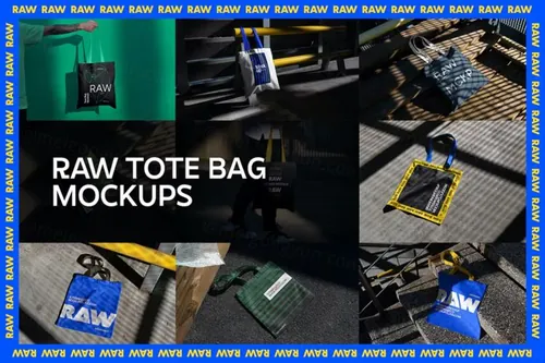 高质量无纺布手提袋品牌包装设计贴图展示样机PSD模板 Raw