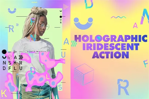 抽象全息艺术彩虹几何形状随机生成PS动作素材 Holographic