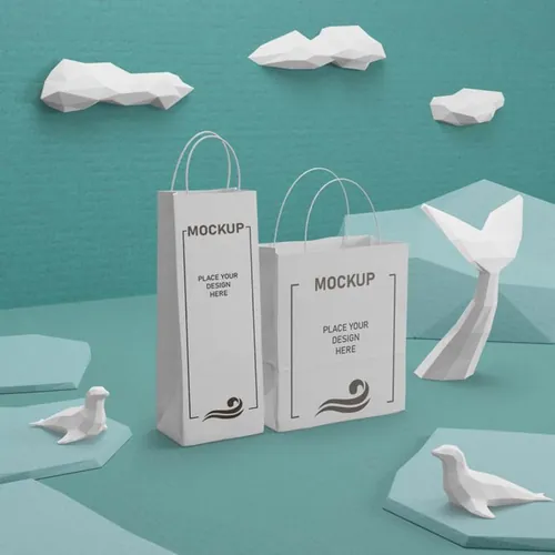 Low Poly 低多边形风格海洋生活场景概念纸盒包装贴图样机PSD模板