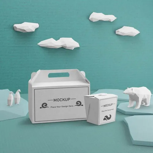 Low Poly 低多边形风格海洋生活场景概念纸盒包装贴图样机PSD模板