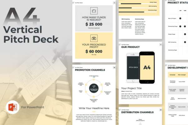 时尚A4 Pitch Deck垂直幻灯片vertical-powerpoint-template