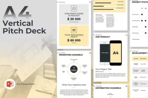 时尚A4 Pitch Deck垂直幻灯片vertical-powerpoint-template