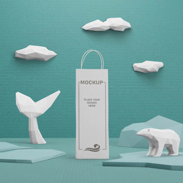 Low Poly 低多边形风格海洋生活场景概念纸盒包装贴图样机PSD模板