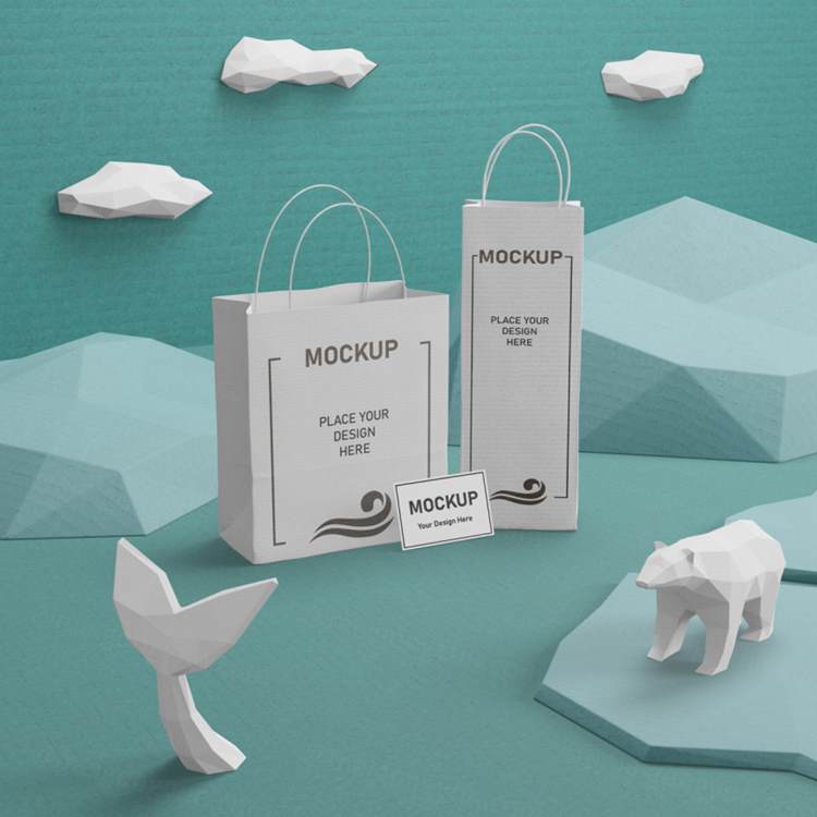 Low Poly 低多边形风格海洋生活场景概念纸盒包装贴图样机PSD模板