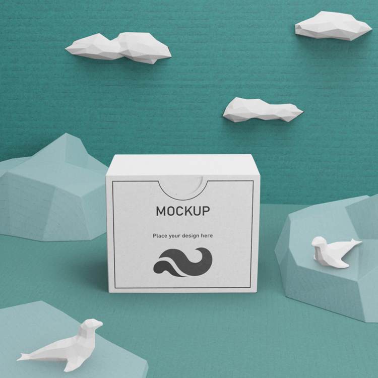 Low Poly 低多边形风格海洋生活场景概念纸盒包装贴图样机PSD模板