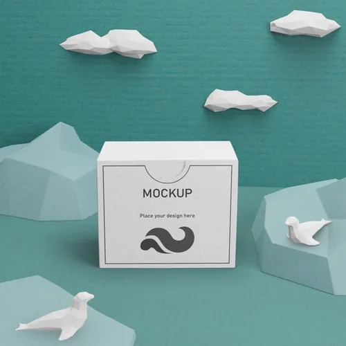 Low Poly 低多边形风格海洋生活场景概念纸盒包装贴图样机PSD模板