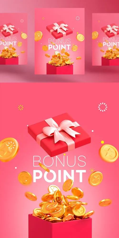 超高清3D卡通电商购物礼盒礼物金币促销海报装饰PSD模板素材 Event Pang Pang