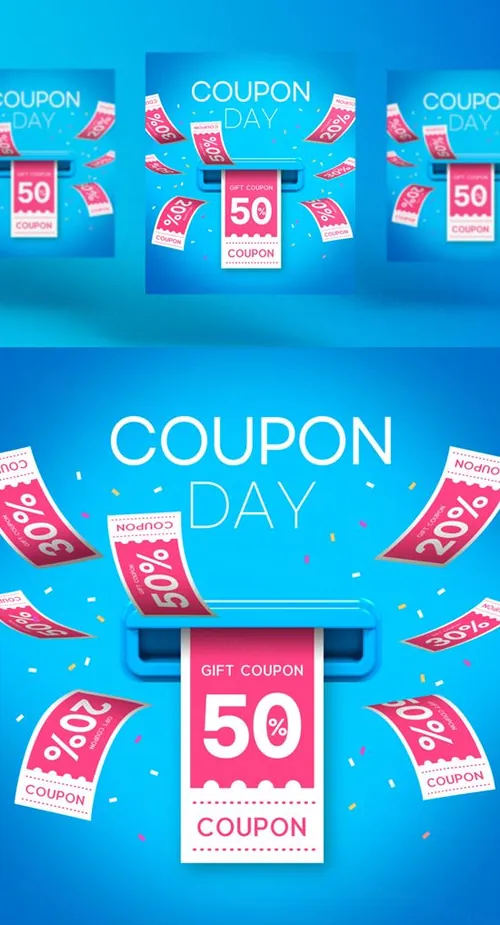 超高清3D卡通电商购物券优惠券促销海报装饰PSD模板素材 Event Pang Pang