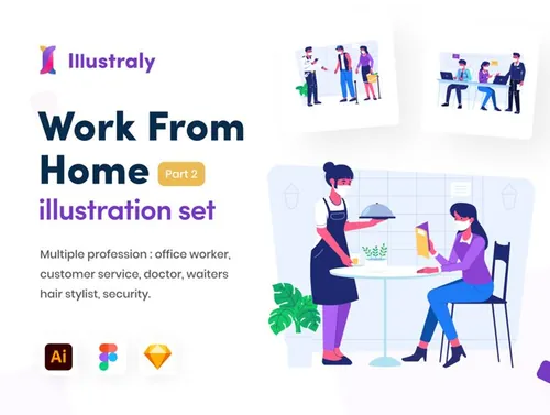 高质量办公骑行医疗保健餐厅公共服务插画素材合辑 Work f