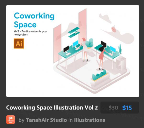 电商平台APP应用UI设计Coworking Space Illust